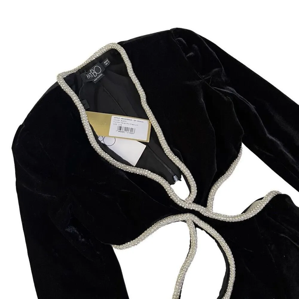 PatBO Cut Out Mini Dress With Rhinestone Trim in Black‎ Black Size 2 - Image 3