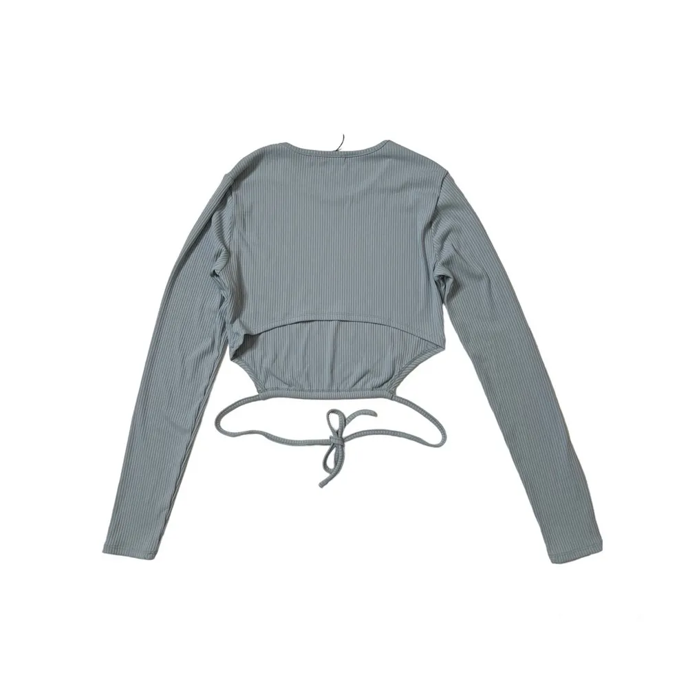 Brooklyn Karma Powder Blue Ribbed Tie Crop Top Sz L Women - Image 3