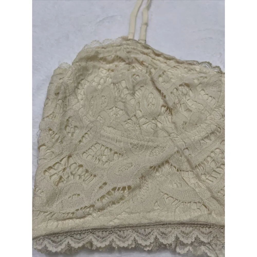 Aqua Tank Top XL Ivory Lace Bandeau Style With Straps Feminine Dainty Shirt - Image 2