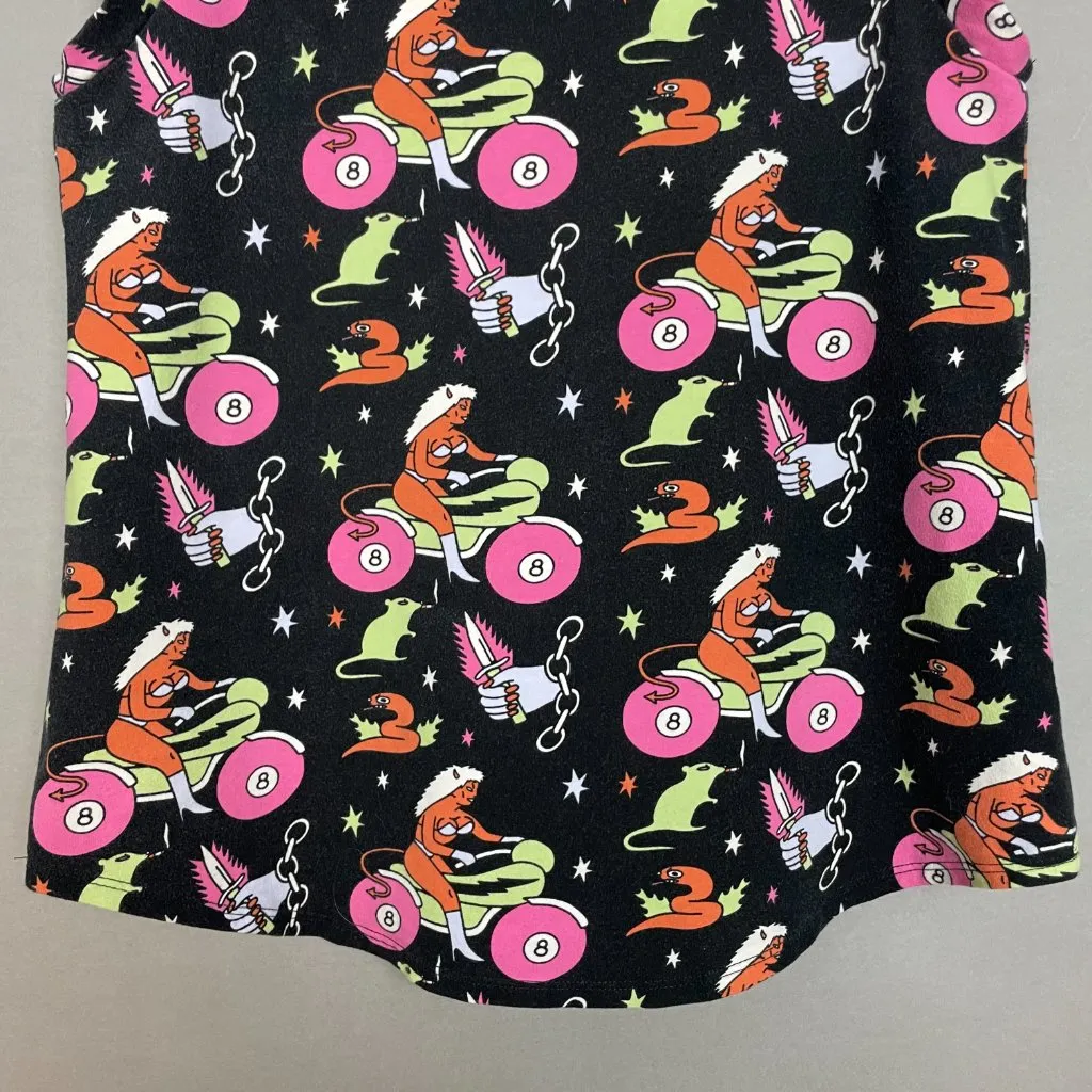 Nooworks Muscle Tee Mean Machine Print Size Large Motorcycle Rat Devil Lady - Image 6