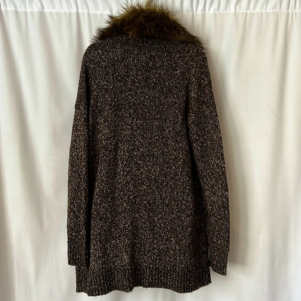 Michael Kors NWT Brown Long Sleeve Fur Trimmed Collar Cardigan Sweater **Sz S** - Image 2
