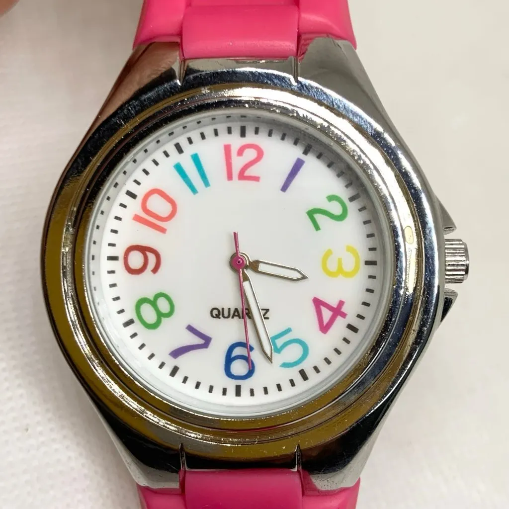 Geneva Women’s watch 40mm quartz colorful indices silver tone silicone running - Image 3