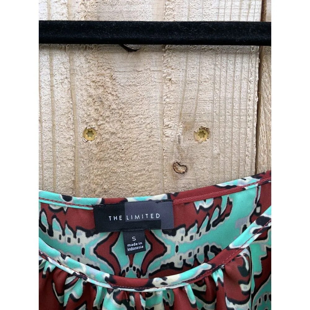 THE LIMITED Burgundy Green Spaghetti Strap Top Blouse Shirt Women's Small Spring - Image 3