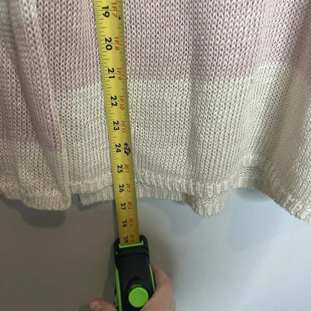 360 Sweater Linen Lightweight Pink Cream Gray Striped Hoodie Size Small - Image 8