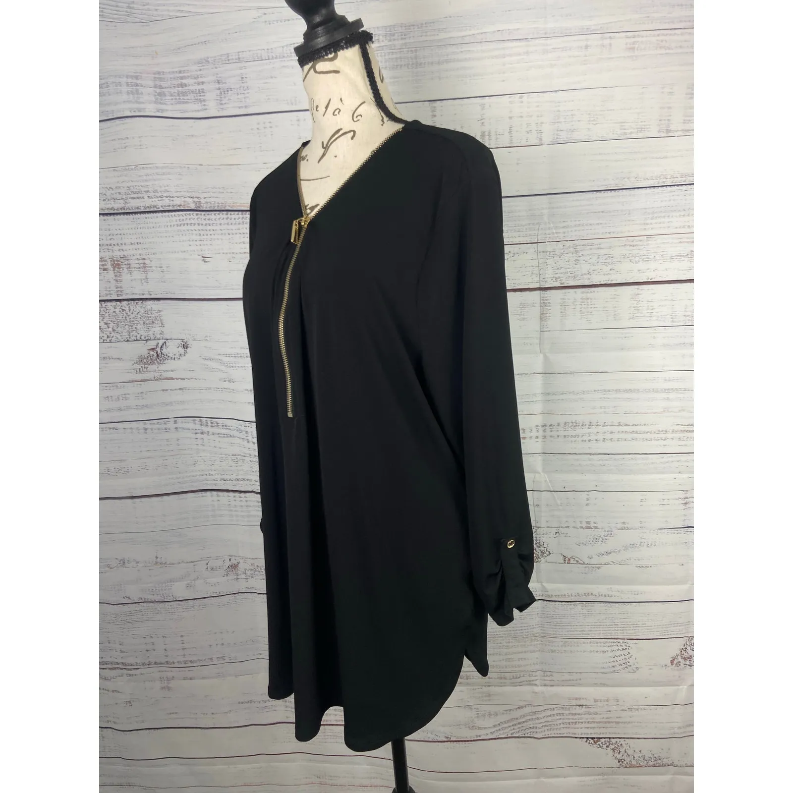 JM Collection Half Zip Blouse Womens XXL Black Roll Tab Long Sleeves Stretch - Image 6
