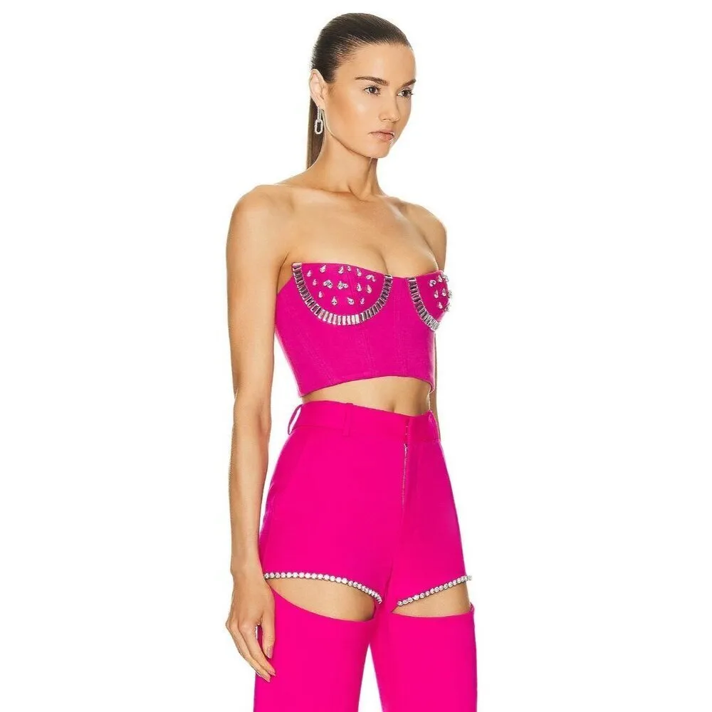 AREA Crystal Watermelon Cup Bustier Top in Fuchsia XSmall New Womens Corset Pink Size XS - Image 3