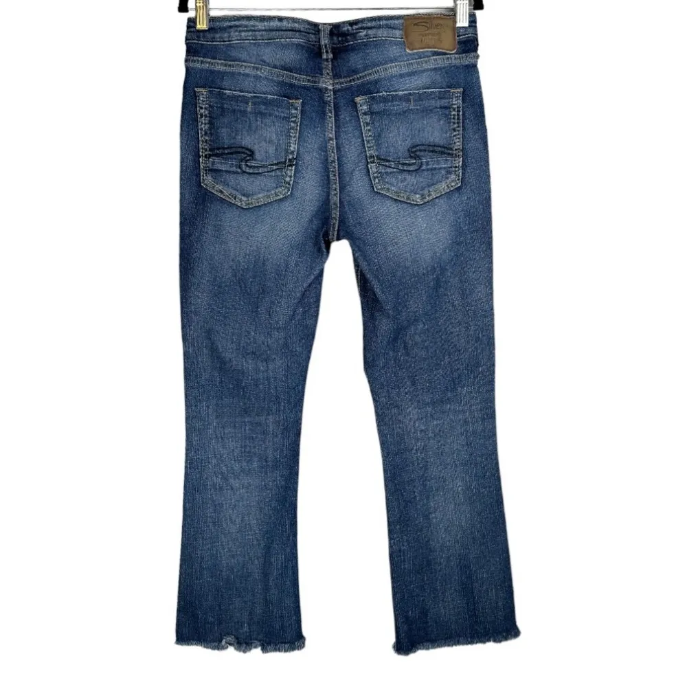 Silver Jeans Izzy Ankle Kicker Jeans Sz 28 Dark Wash Raw Hem Boho Western - Image 2