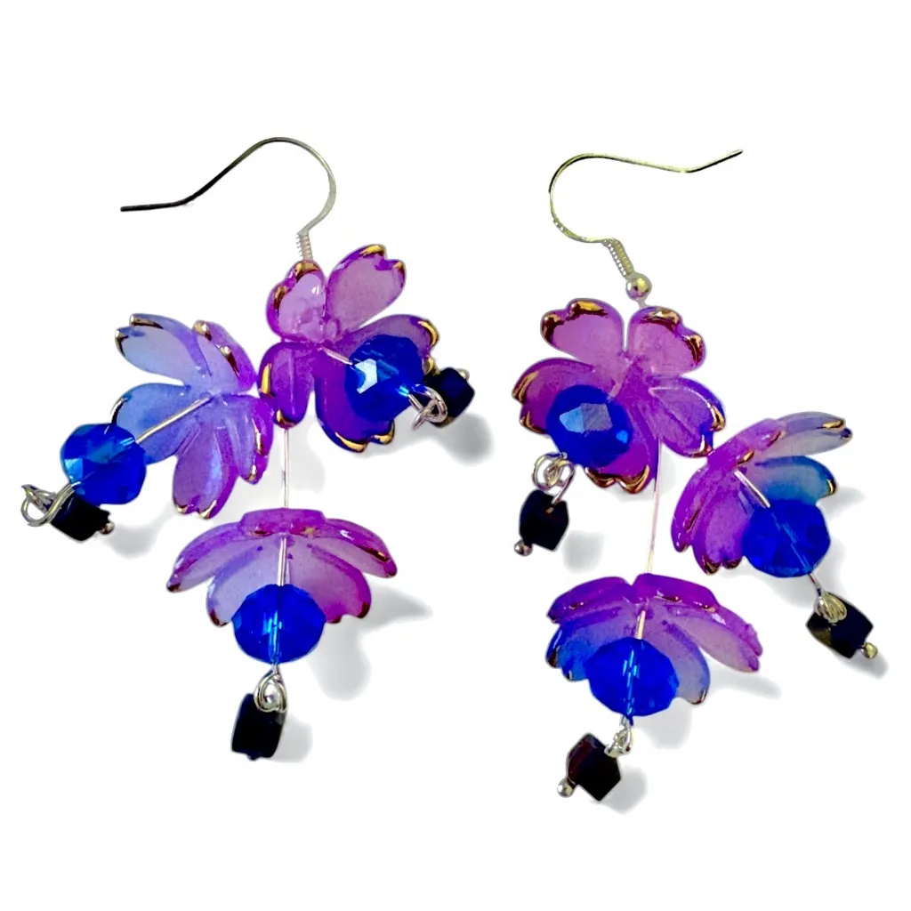 Fairy Earrings with Lucite Flowers and Crystals on 925
Stamped Hooks Purple - Image 2