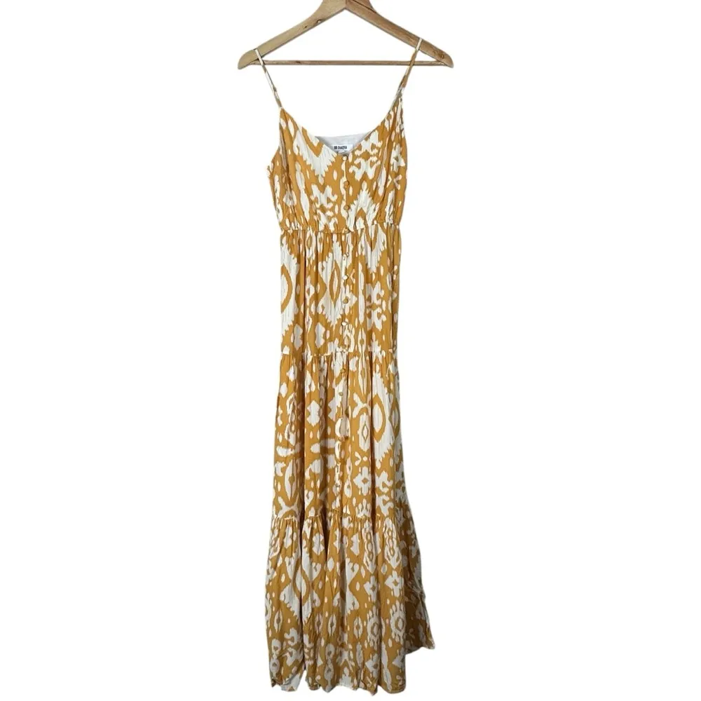 BB Dakota Turtle Island Maxi Dress Womens S Yellow Ikat Boho Coastal Beachy - Image 4