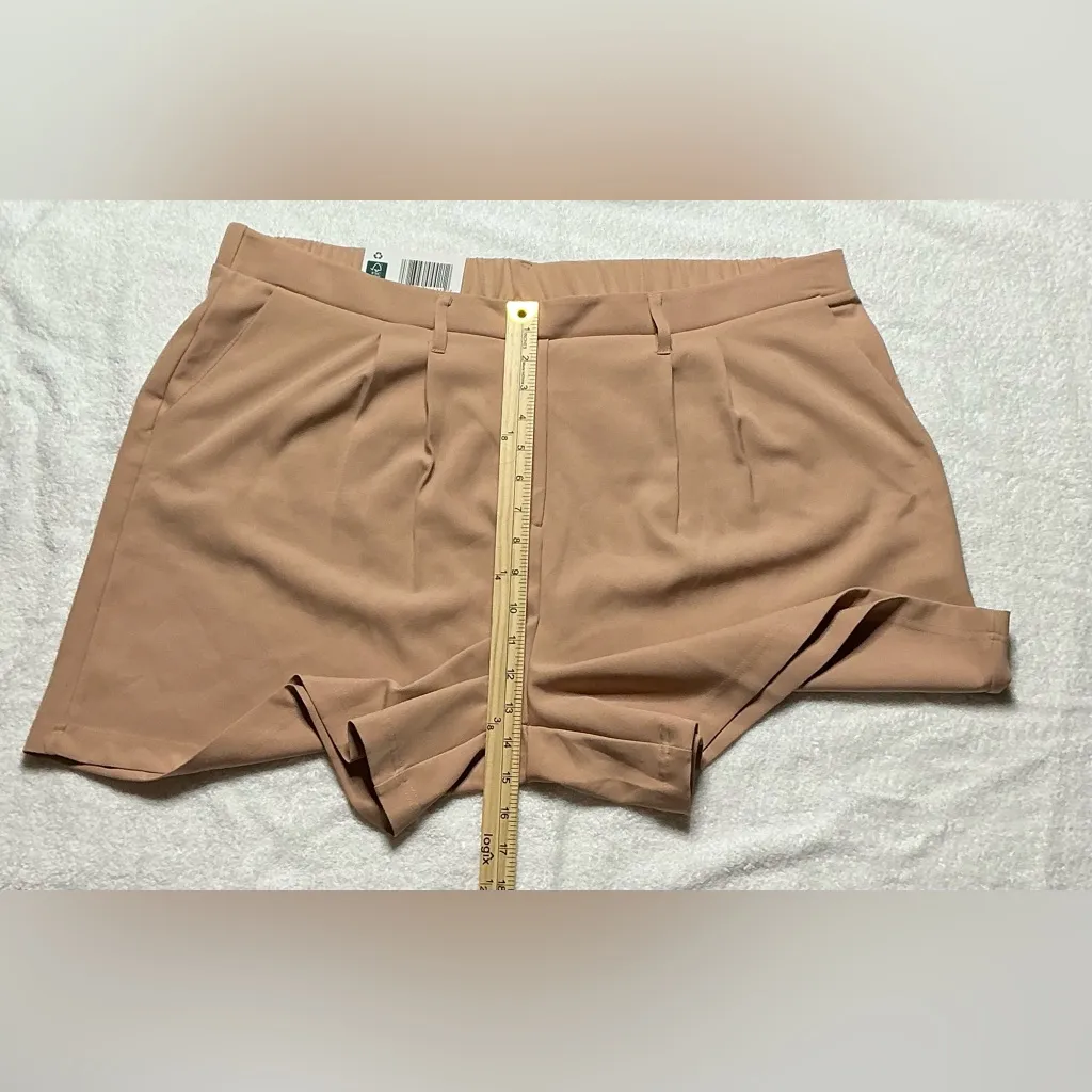 Women High Waist Tan Tailored Shorts with Elegant Pleats plus Size XXL - Image 5