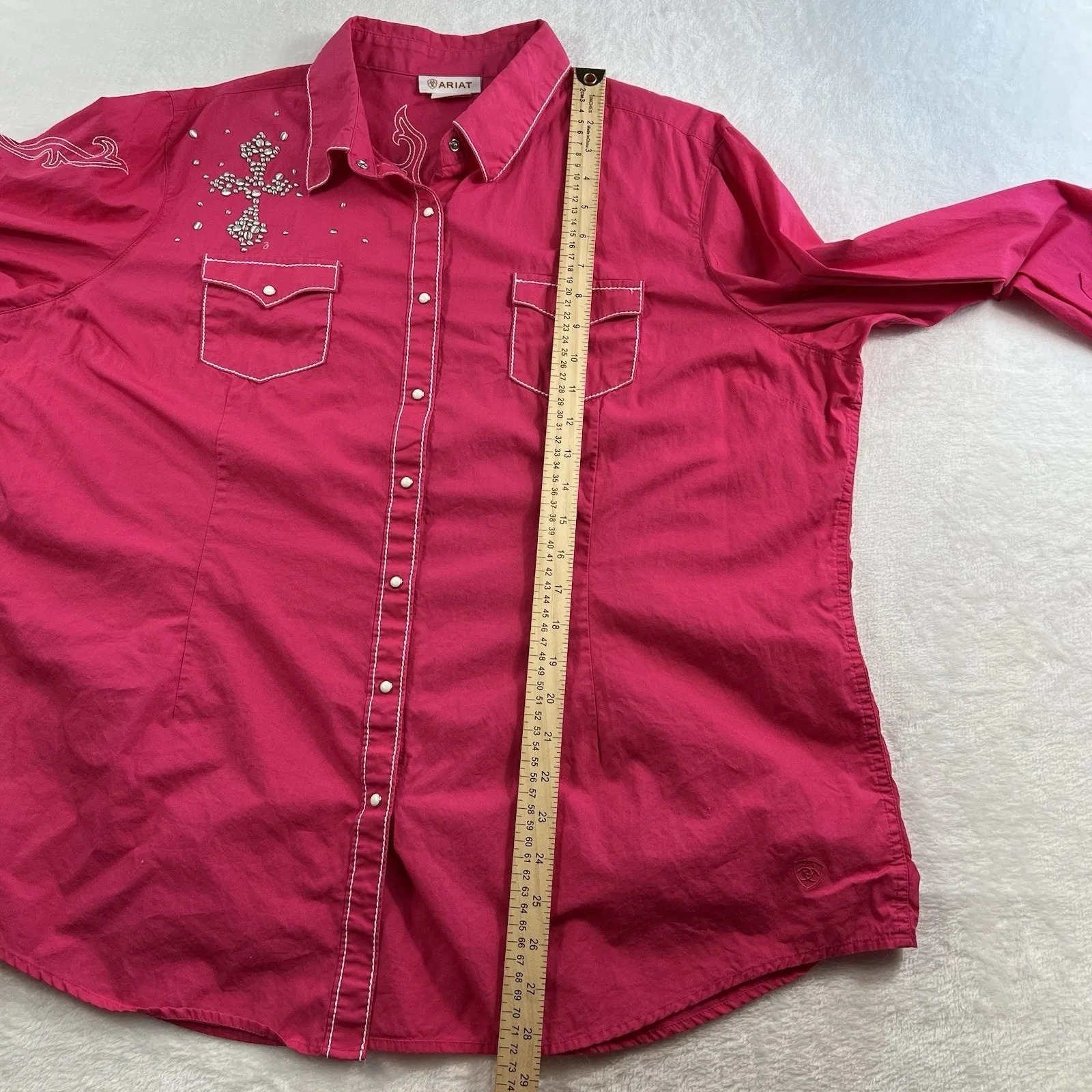 Ariat XXL Shirt Cowgirl Pearl Snap Silver Studded Embroidered Rodeo Western Pink - Image 11