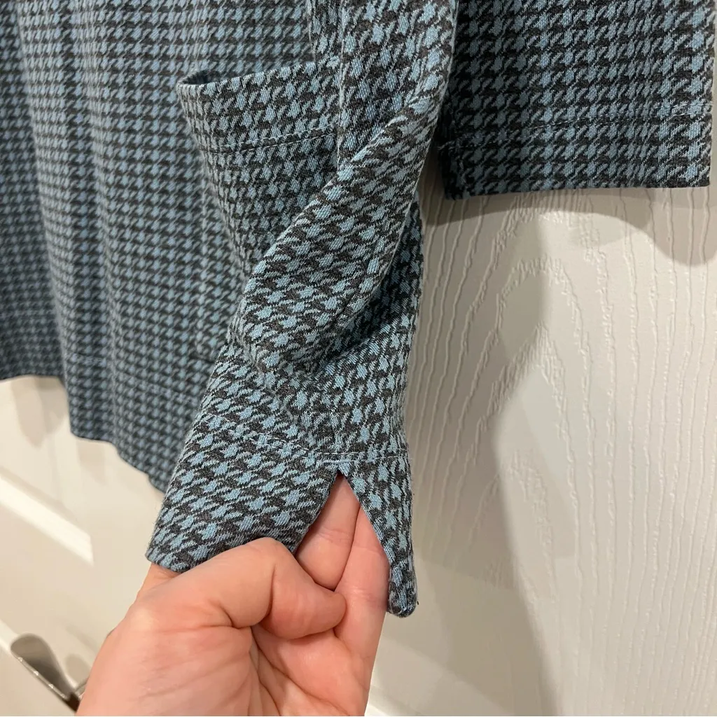 J. Jill Ponte Pullover Knit Top Houndstooth Hip Pocket Womens Size Medium Blue - Image 5