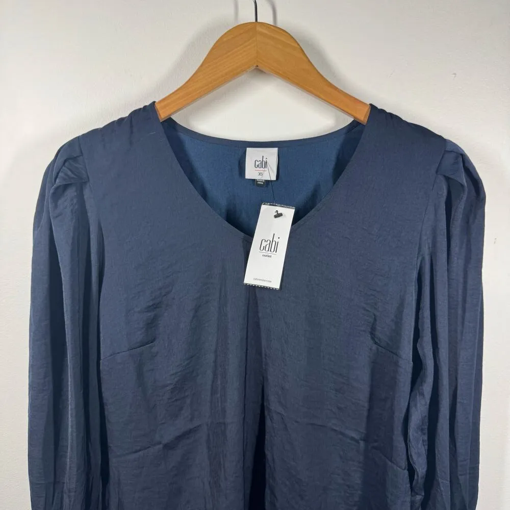 CAbi Top Women Size XS NWT Timeless Blue Blouse Pleated Shoulder Career Modest - Image 3