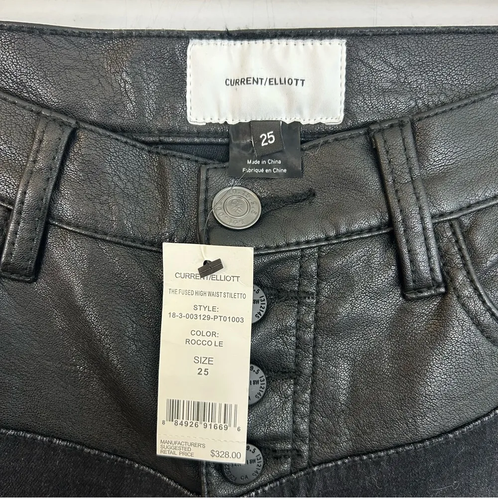 NWT Current/Elliot Fused High Waist Rocco Stiletto Black Faux Leather Jeans 25 - Image 11
