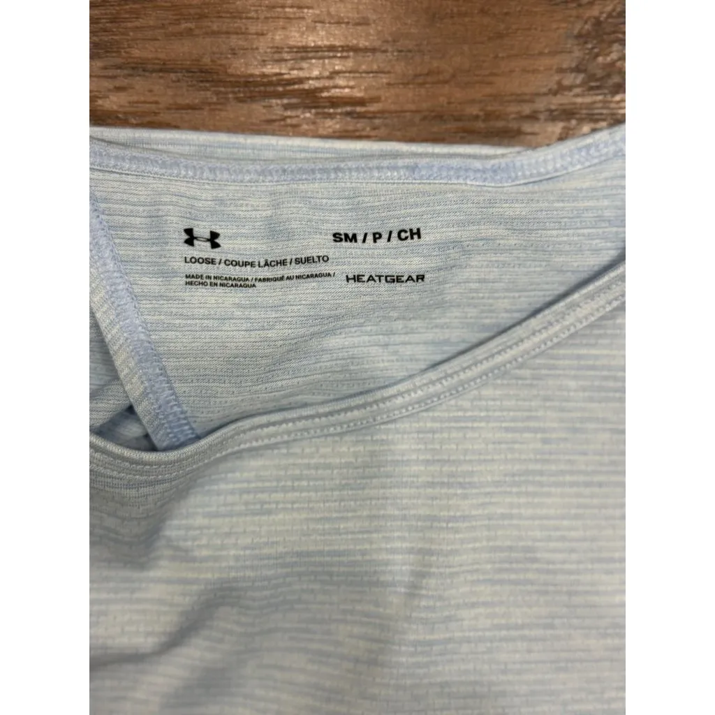 NEW Under Armour Womens HeatGear Loose Fit Blue T-Shirt Open Back Design Size S - Image 3