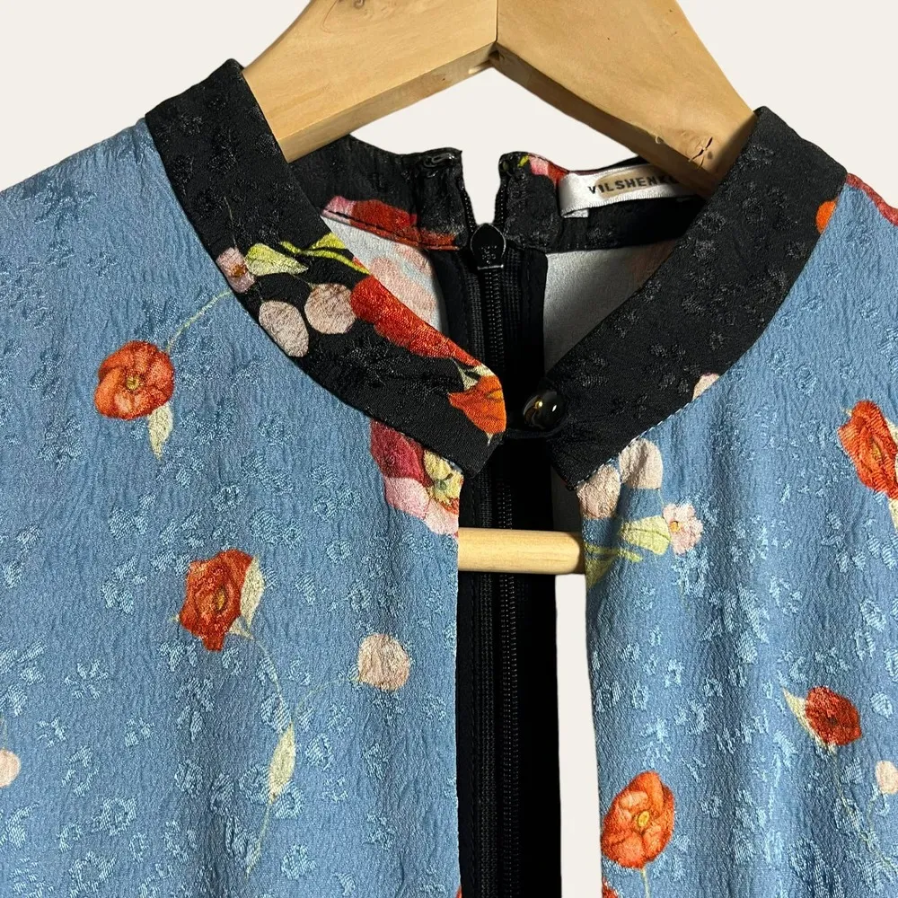 Vilshenko Michaela Jacquard Floral Black Blue Keyhole Midi Dress Size 6 - Image 6