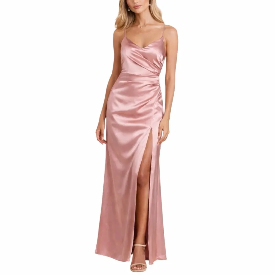 Birdy Grey English Rose Satin Mermaid Wrap Style Maxi Dress Women’s Size Medium Pink - Image 7