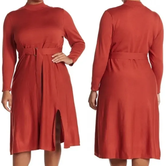 Blue Orchid Belted Mock Neck Midi Dress Rust Orange Plus Size 2XL New with tags! - Image 3