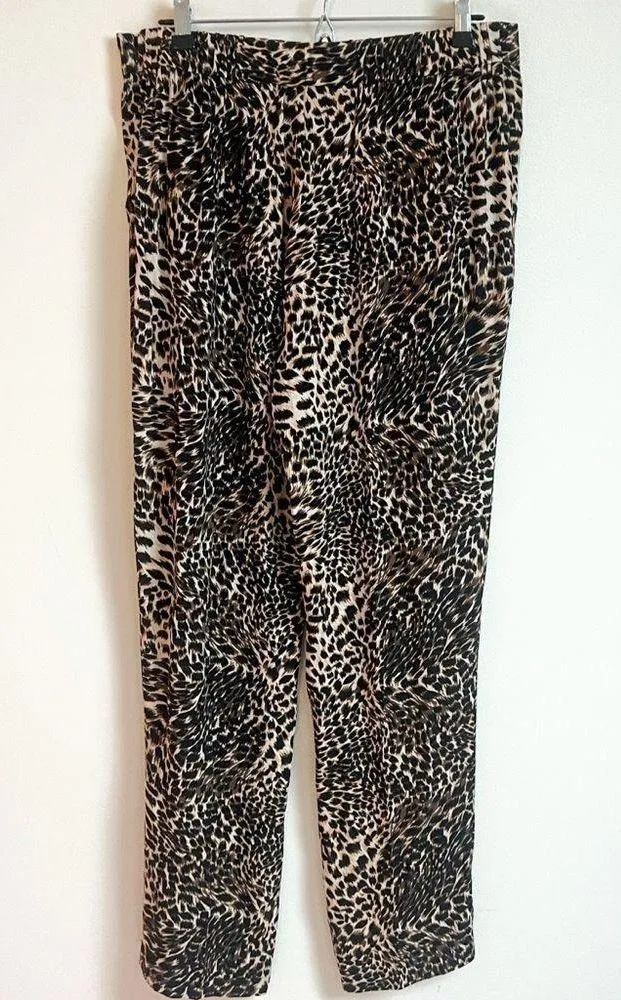 NEW Gianni Bini Leopard High Rise Straight Leg Pleated Pants Brown Black Pockets - Image 3