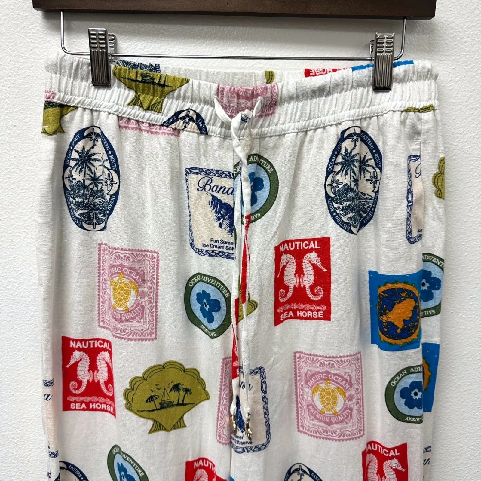 Rachel Zoe Pacific Stamps Travel Print Linen Blend Pants S - Image 2
