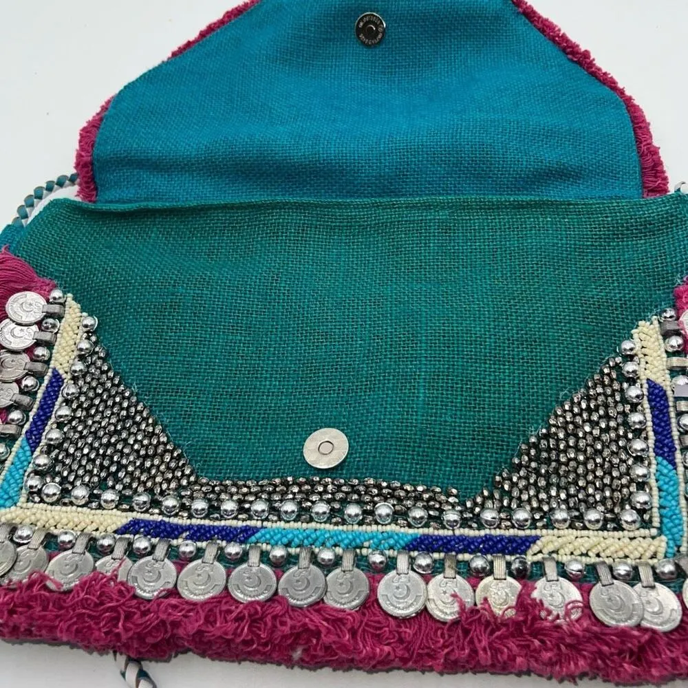 Ethnic Boho Colorful Beaded Bag Blue - Image 5