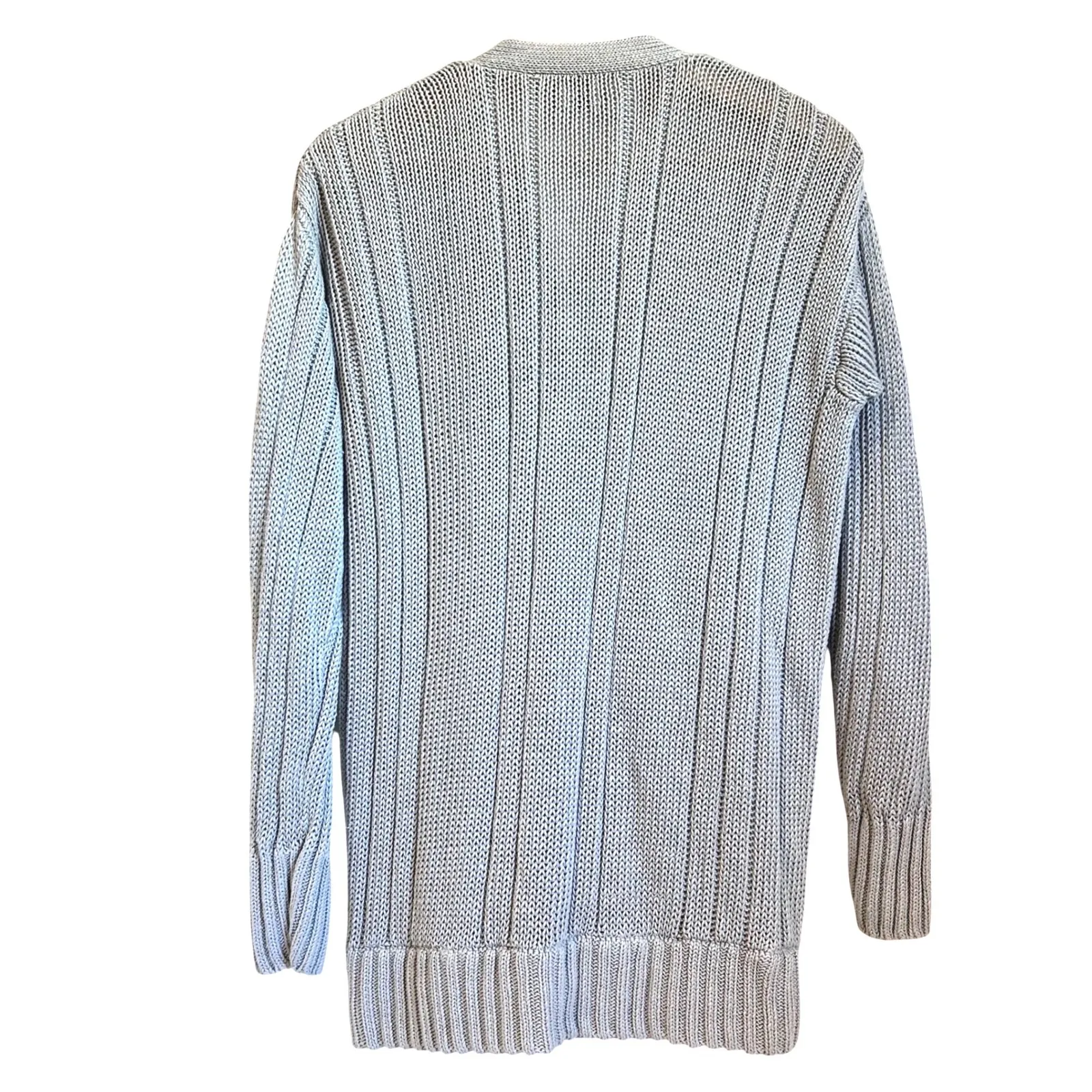 Y2K DKNY Egg Blue Sea Gray Linen Button Long Cardigan Ocean Sweater Women Size M - Image 2