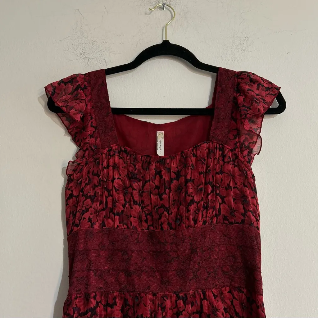 Free People Burgundy Floral Lace Applique Maxi Dress Size 4 Whimsigoth Romantic - Image 6