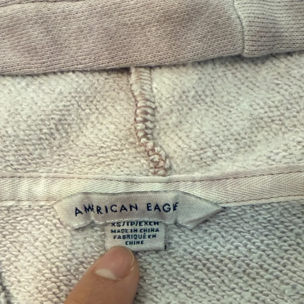 American Eagle Lavender Washed Lace Up Hooded Cropped Sweatshirt Size XS - Image 2