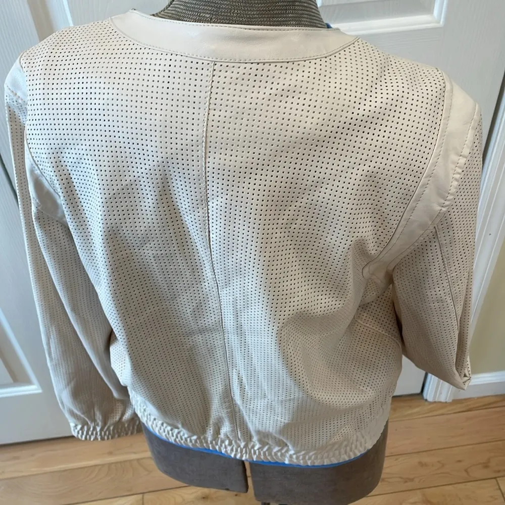 Ann Taylor ivory full zip elastic waist vegan leather jacket - Image 6