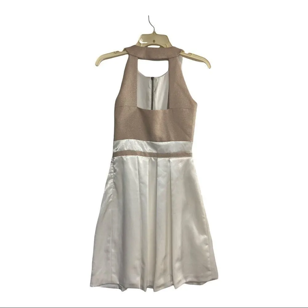 GIANNI BINI, Ivory‎ & Tan dress, Sz 0, Party, 1/2 exposed zipper in front - Image 2