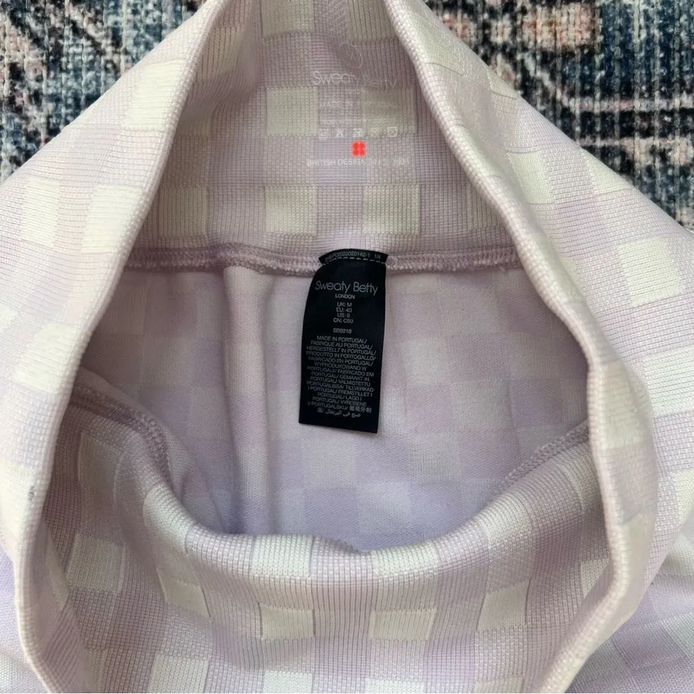 Sweaty Betty Gingham Lavender and White High-Waisted Biker Shorts Medium 8” - Image 10