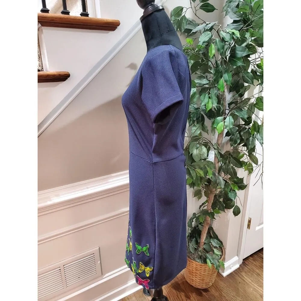 Custom Blue Butterfly Polyester Round Neck Short Sleeve Knee Length Dress M Size M - Image 3