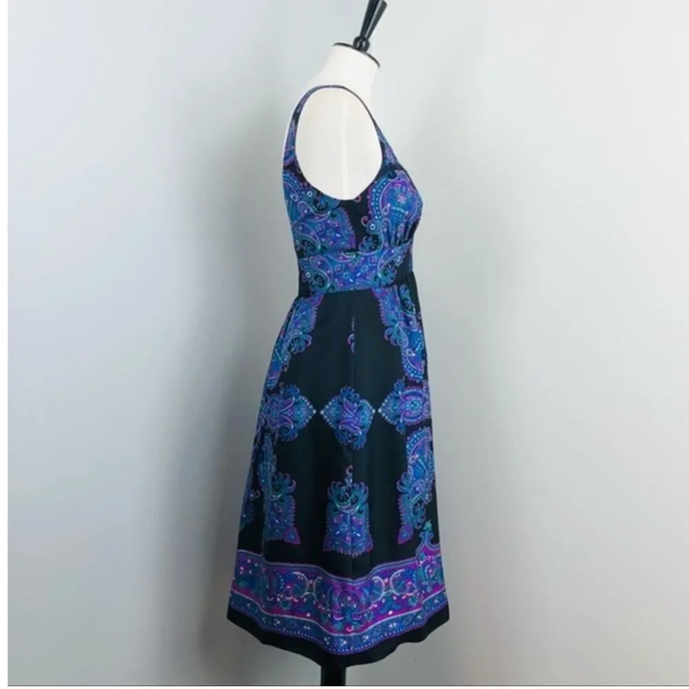 Tibi Silk Paisley Print Sleeveless Fit and Flare Dress Sz 4 Galaxy - Image 3
