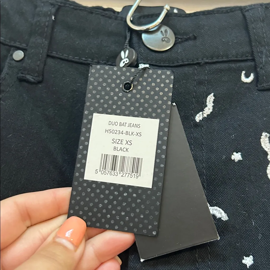 Hell Bunny Duo Bat Jeans Size XS NWT Grunge Halloween Emo Goth‎ Spooky - Image 3