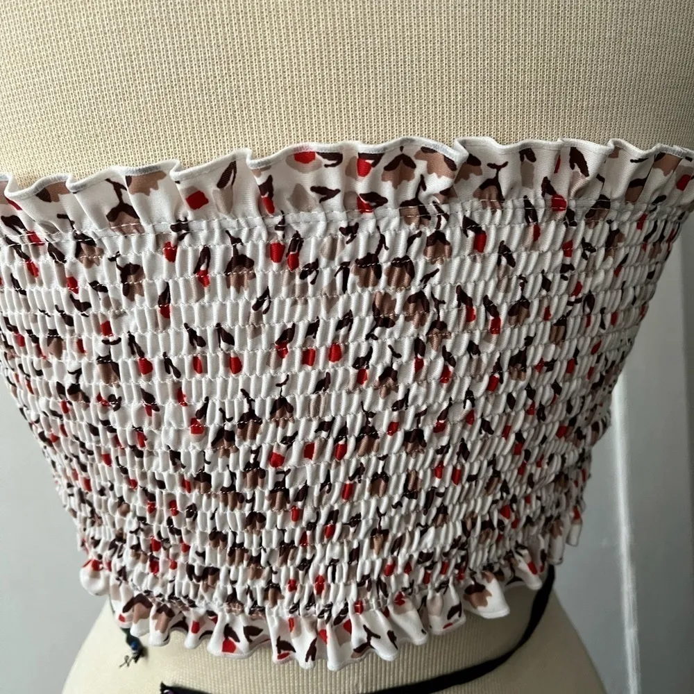 Faithfull the brand cream smocked ruffled acorn strapless bandeau crop top Small - Image 5