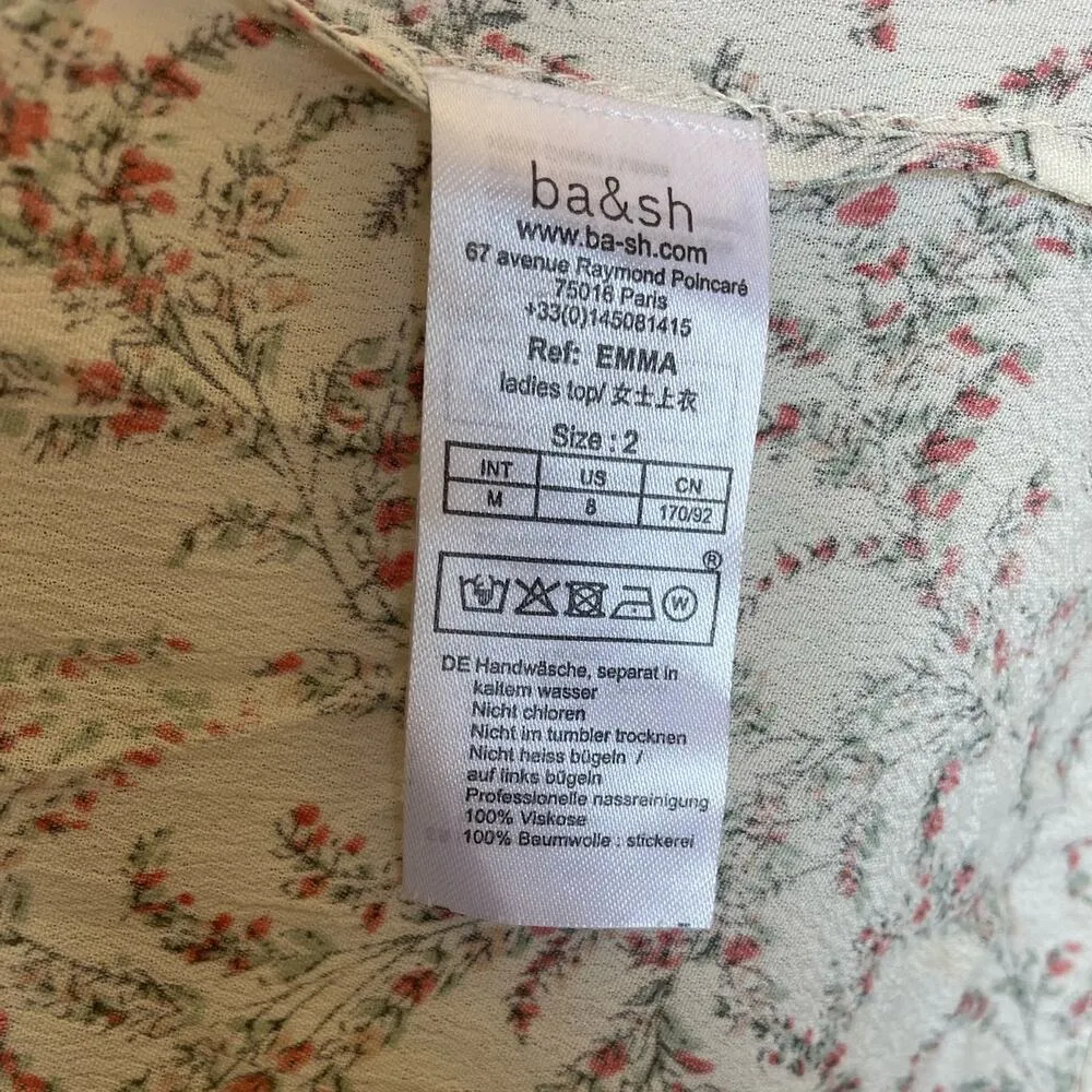 ba&sh Emma Floral Boho Peasant Blouse w/ Tassel Ties Size 2/ US 8 - Image 5