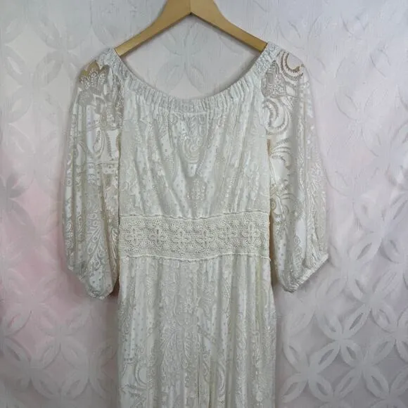 Farm Rio Elliot Off The‎ Shoulder Lace Cream Boho Jumpsuit Size XS - Image 9