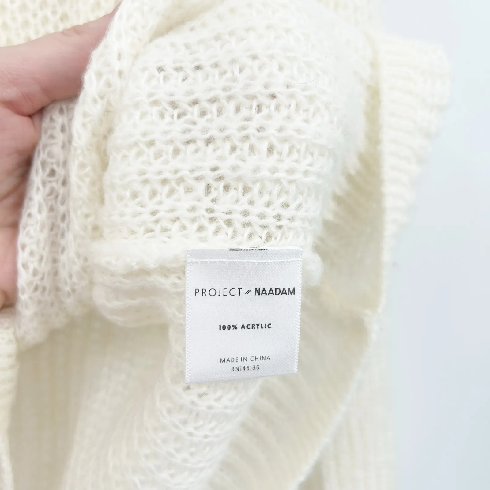 Project Naadam Womens Fall Preppy Open Knit Semi Sheer Sweater Size M Ivory Size M - Image 4