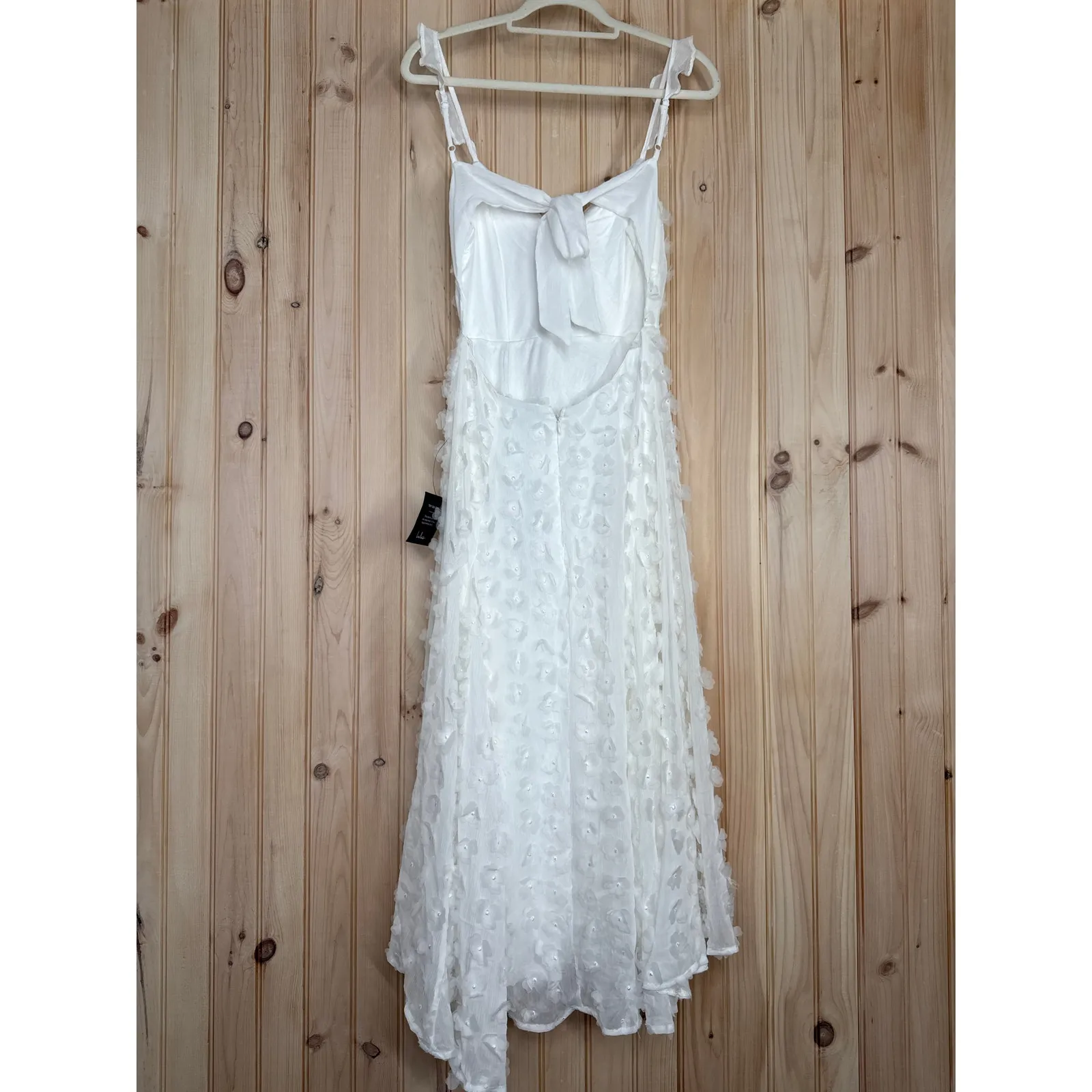 NWT Lulus Darling Flirtation White 3D Floral Applique Tie-Back Midi Dress Sz S - Image 5