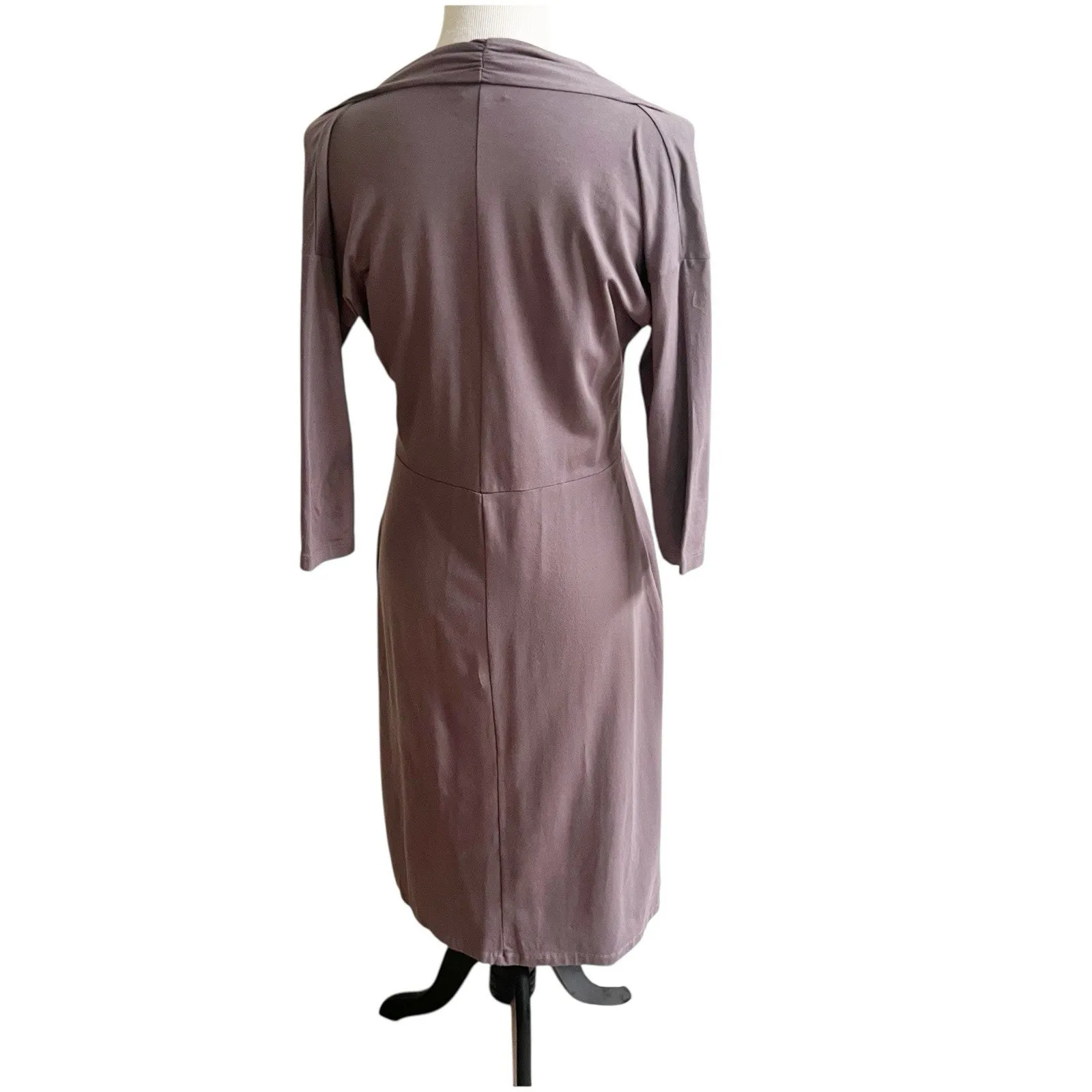 LK Bennett Faux Wrap Dress Taupe Sz 8 3/4 Sleeve Knee Length V - Image 6