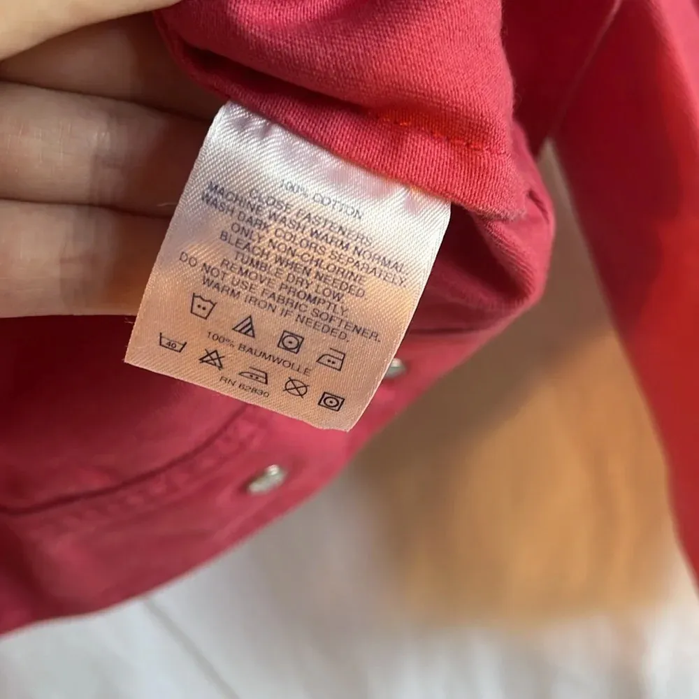 Lands End Small 6-8 Cotton Red Pink Button Up Denim Jacket - Image 4