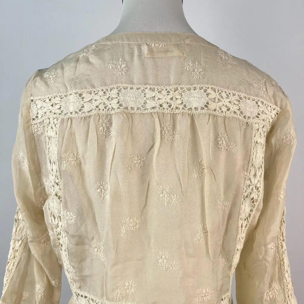 NWOT Johnny Was 4 Love And Liberty Silk Floral Embroidered SHIRT Blouse Sz S - Image 7