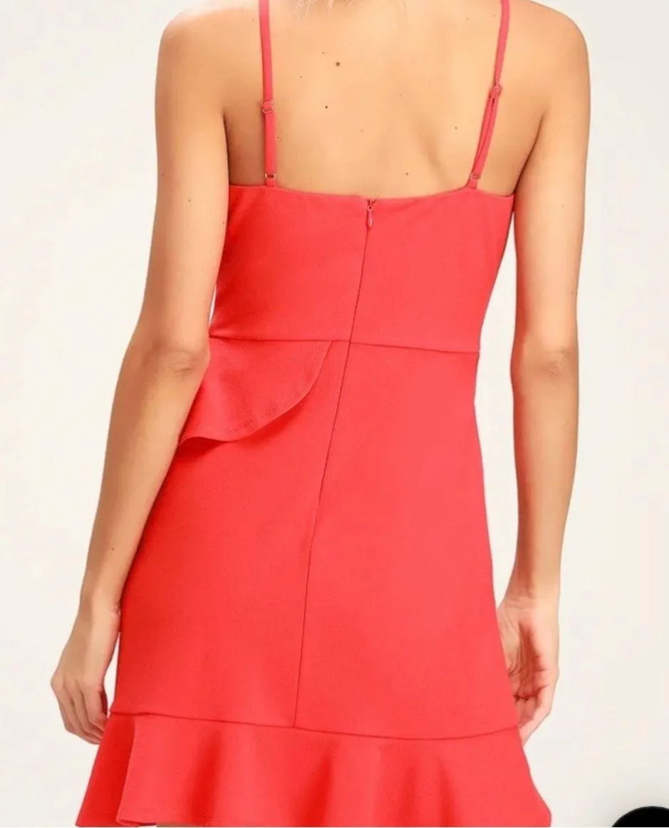 Great Things Coral Red Ruffled Bodycon Dress - Image 3