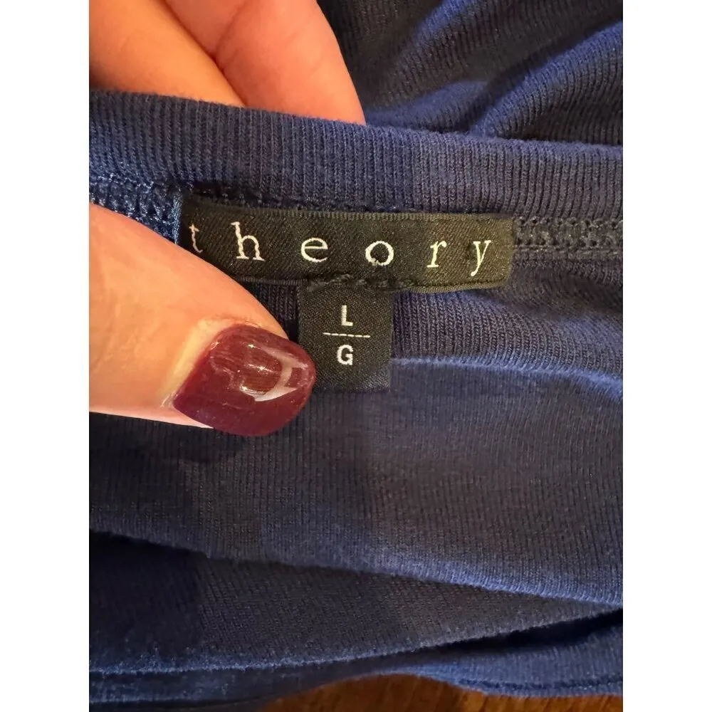 Theory Shirt Women Large Navy Blue Short Sleeve‎ Drapey Viscose Easy Tee Preppy - Image 7