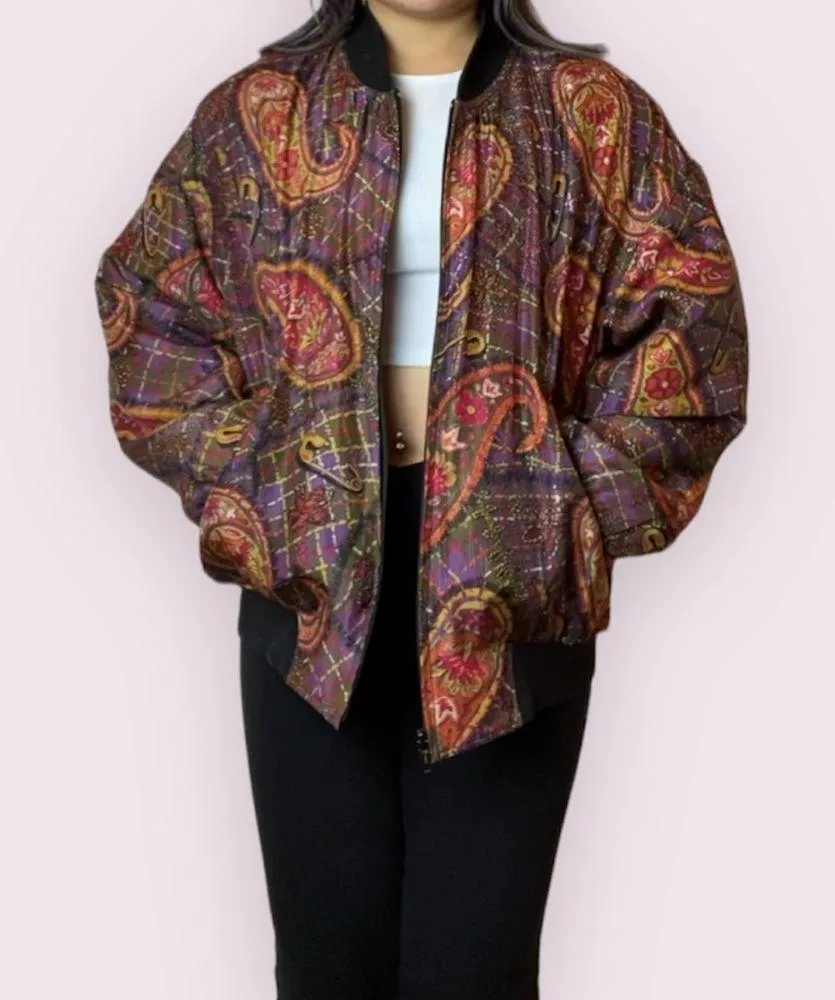 Vintage 90s oversized silk bomber jacket - Image 2