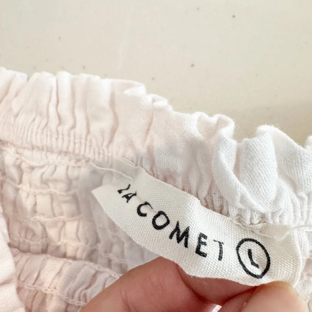 La Comet Cotton Linen Smocked Peplum Tube Top Pink White Girly Cottage Large - Image 5