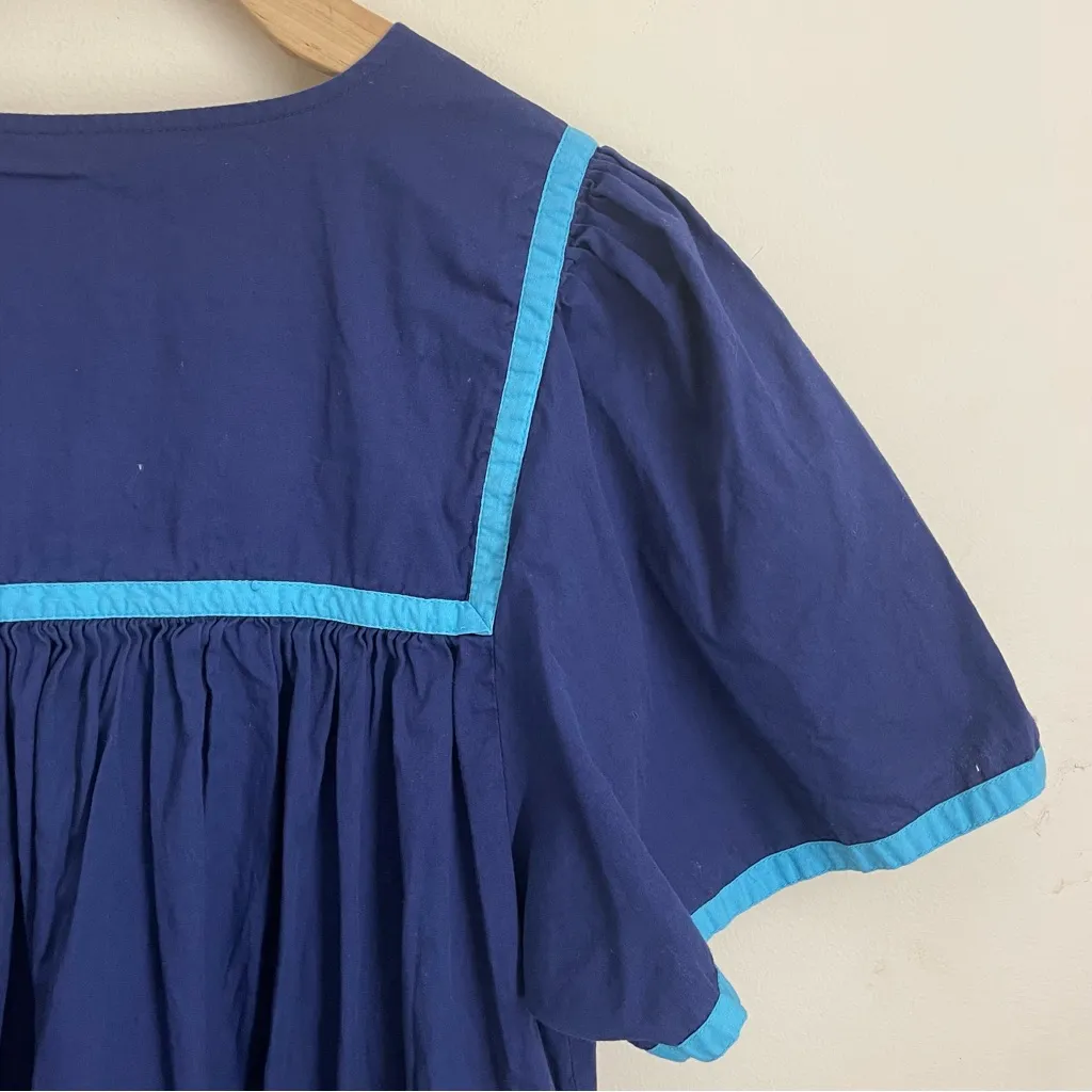 Smithsonian Institute Blue Cotton Embroidered Dress M Ocean Sea Life Sail Boat Size M - Image 4