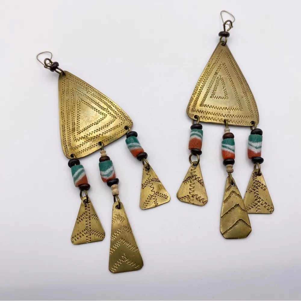 Vintage Tribal Beaded Bronze Bohemian Waterfall Necklace And Earrings Set - Image 5