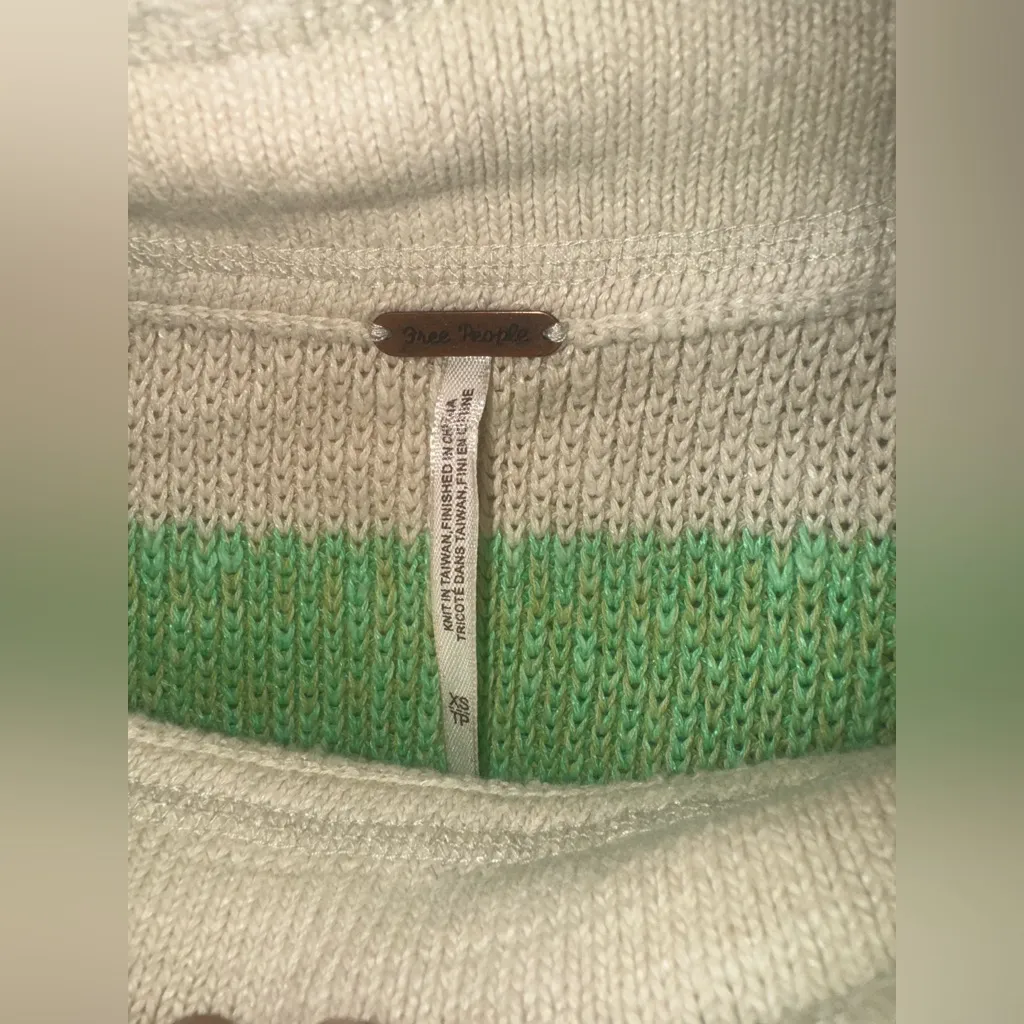 Free People Mint and Cream Striped Crew Neck Sweater - Image 4