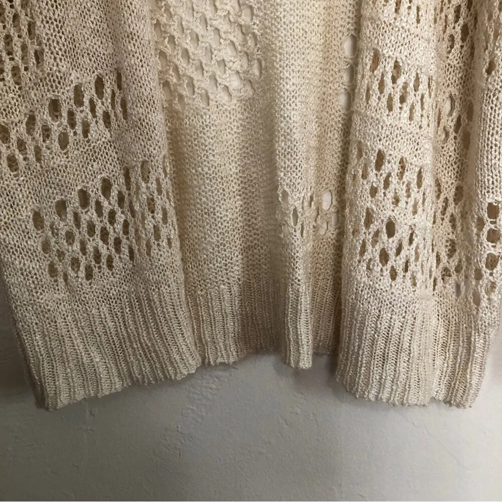 Cozy Knit Cream Color Long Sleeve Open Front Cardigan Sweater White Size M - Image 4